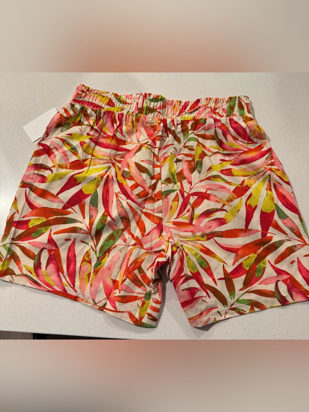 Tropical Print Women's Drawstring Shorts - Pink Multi - Picture 2 of 3